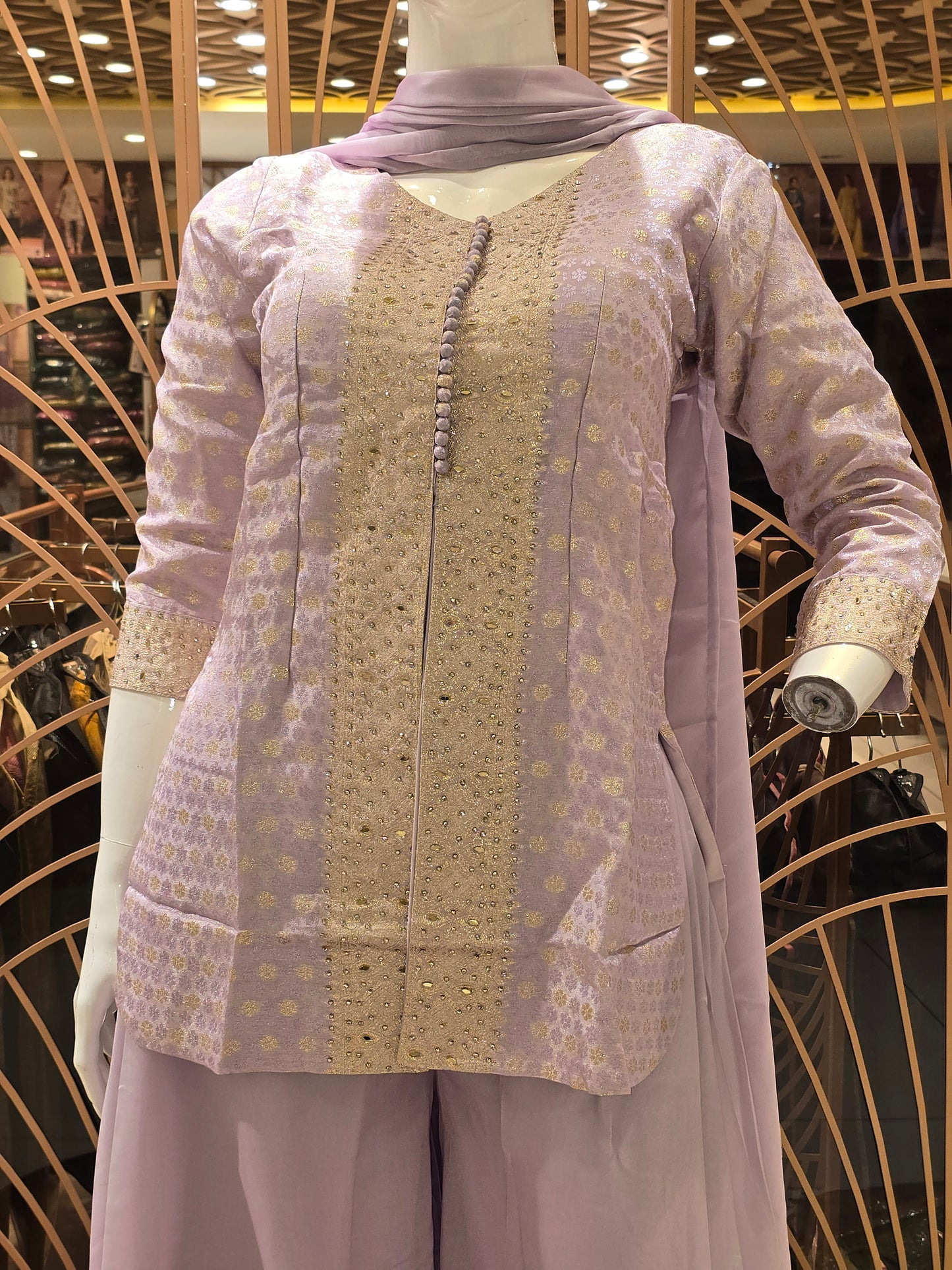 Women Lavender Organza Slit Cut Sharara Set