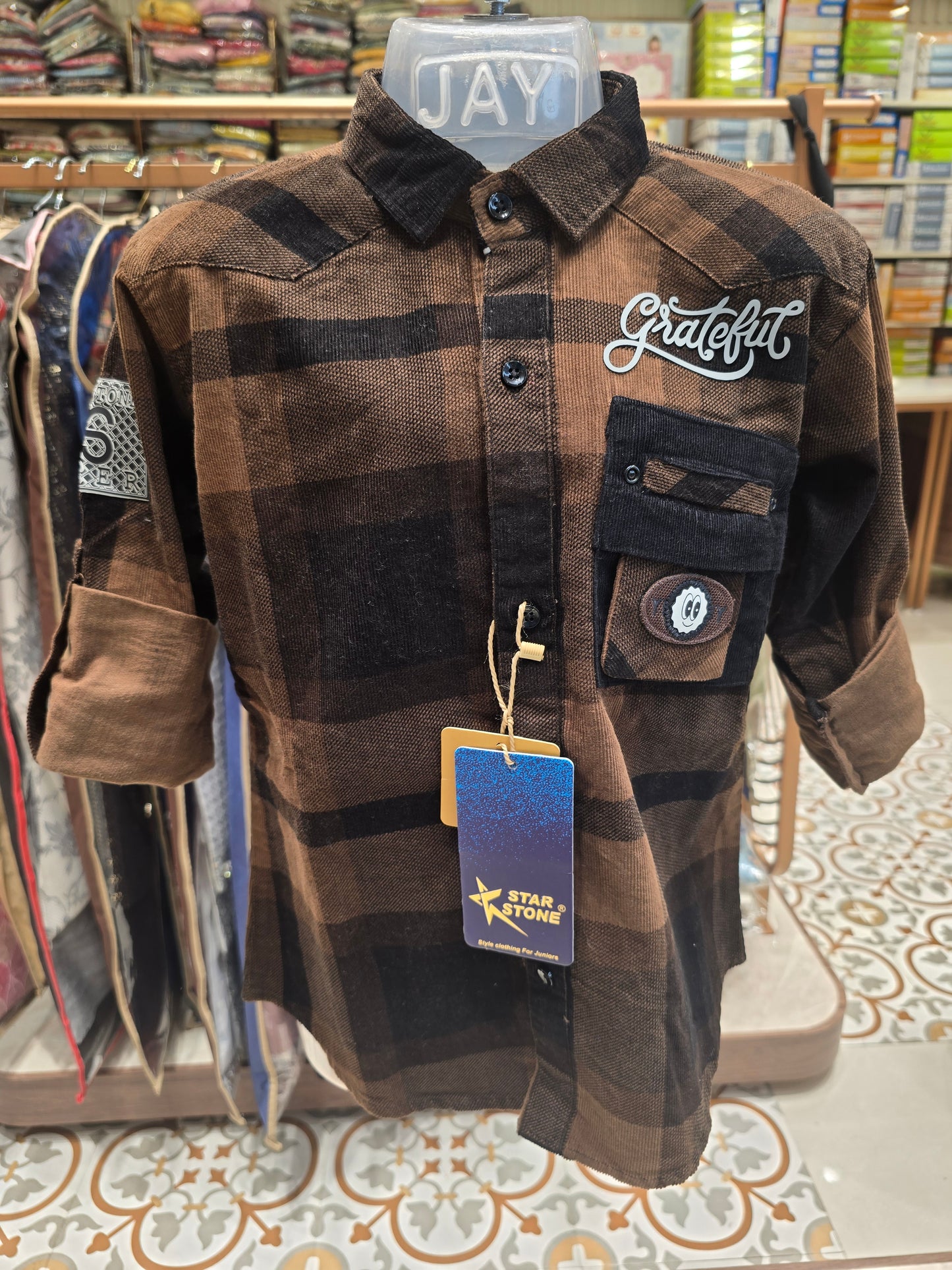 Boys Corduroy Checked Shirt – Full Sleeves (Size 26)