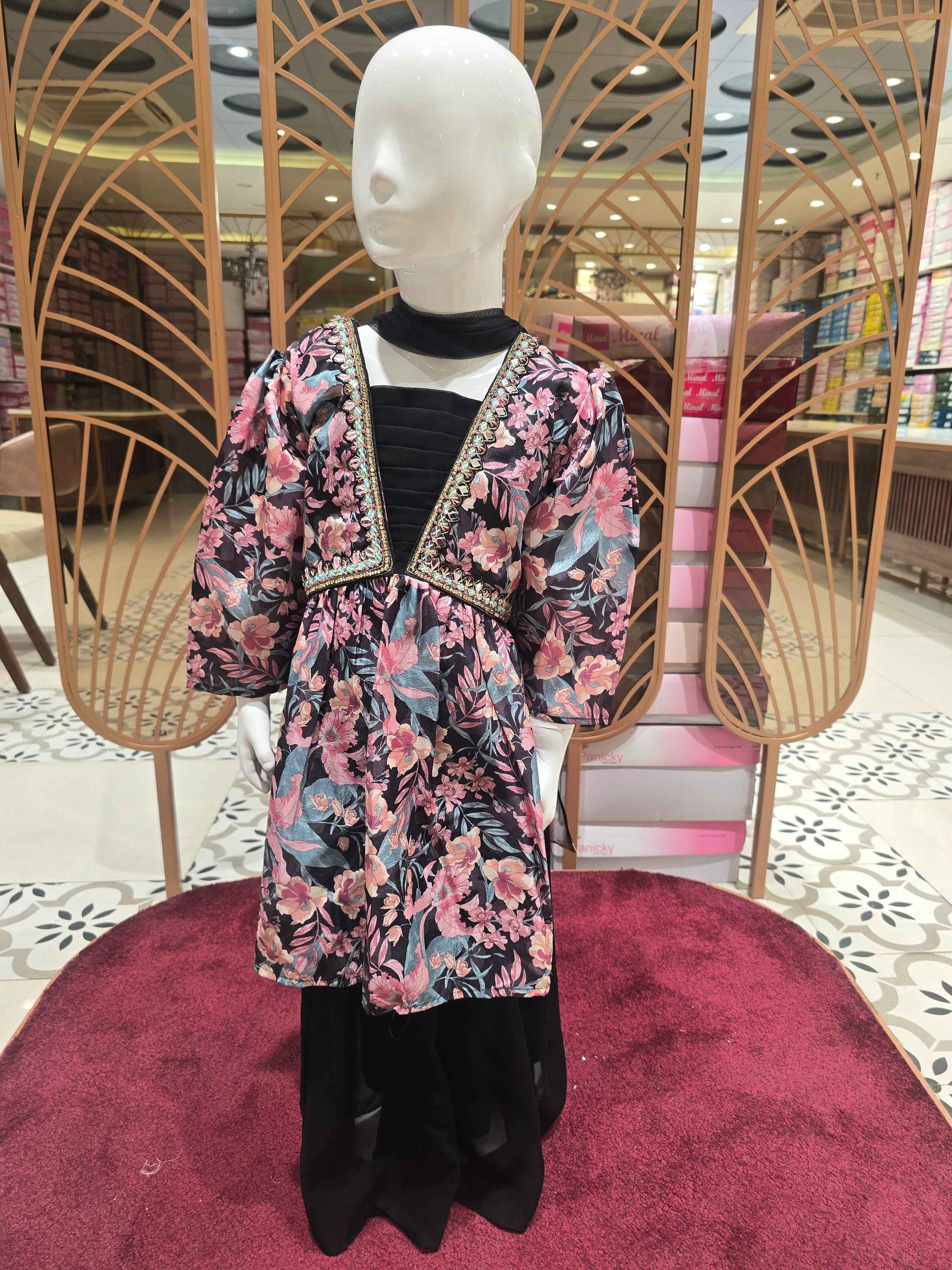 Chiffon material Aliya cut printed top and skirt plazo sets