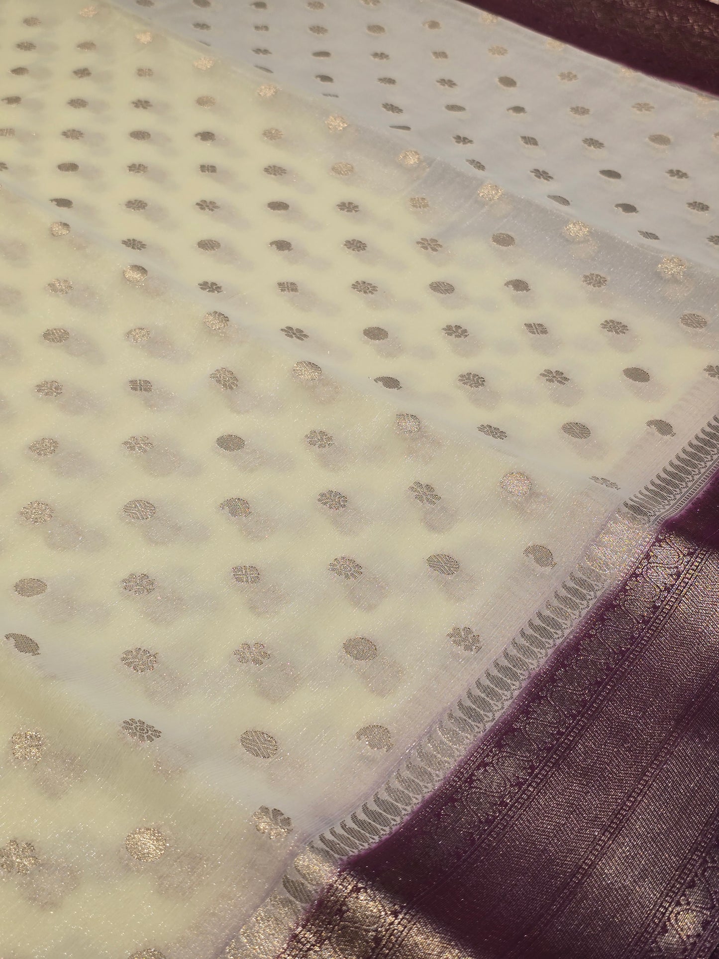 Georgette Silk Saree with Butta Motif, Traditional Zari Border & Contrast Blouse | Festive & Party Wear