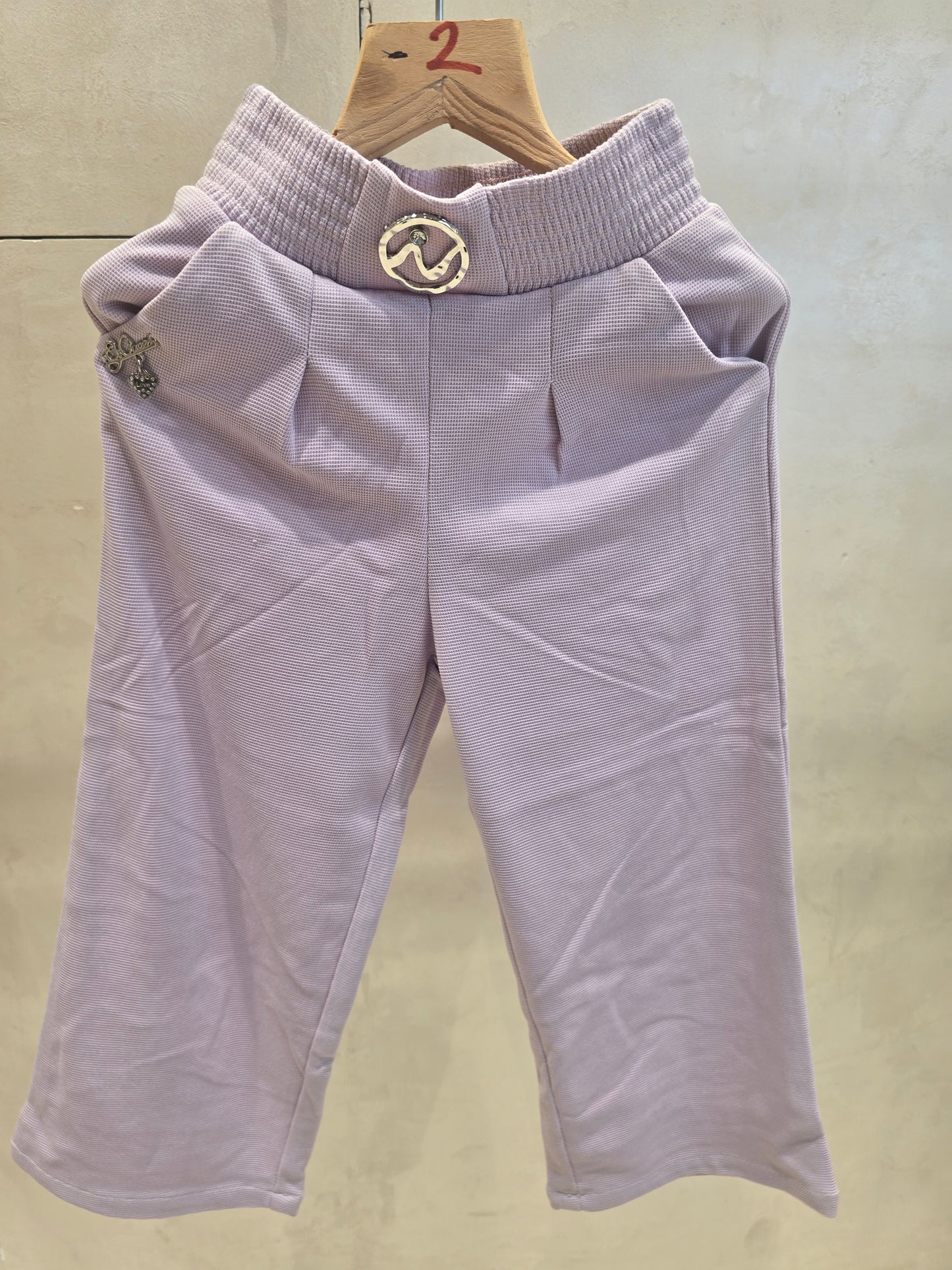 Lavender Colored Stretchable Fleece Fabric Pant with Stylish Belt Design