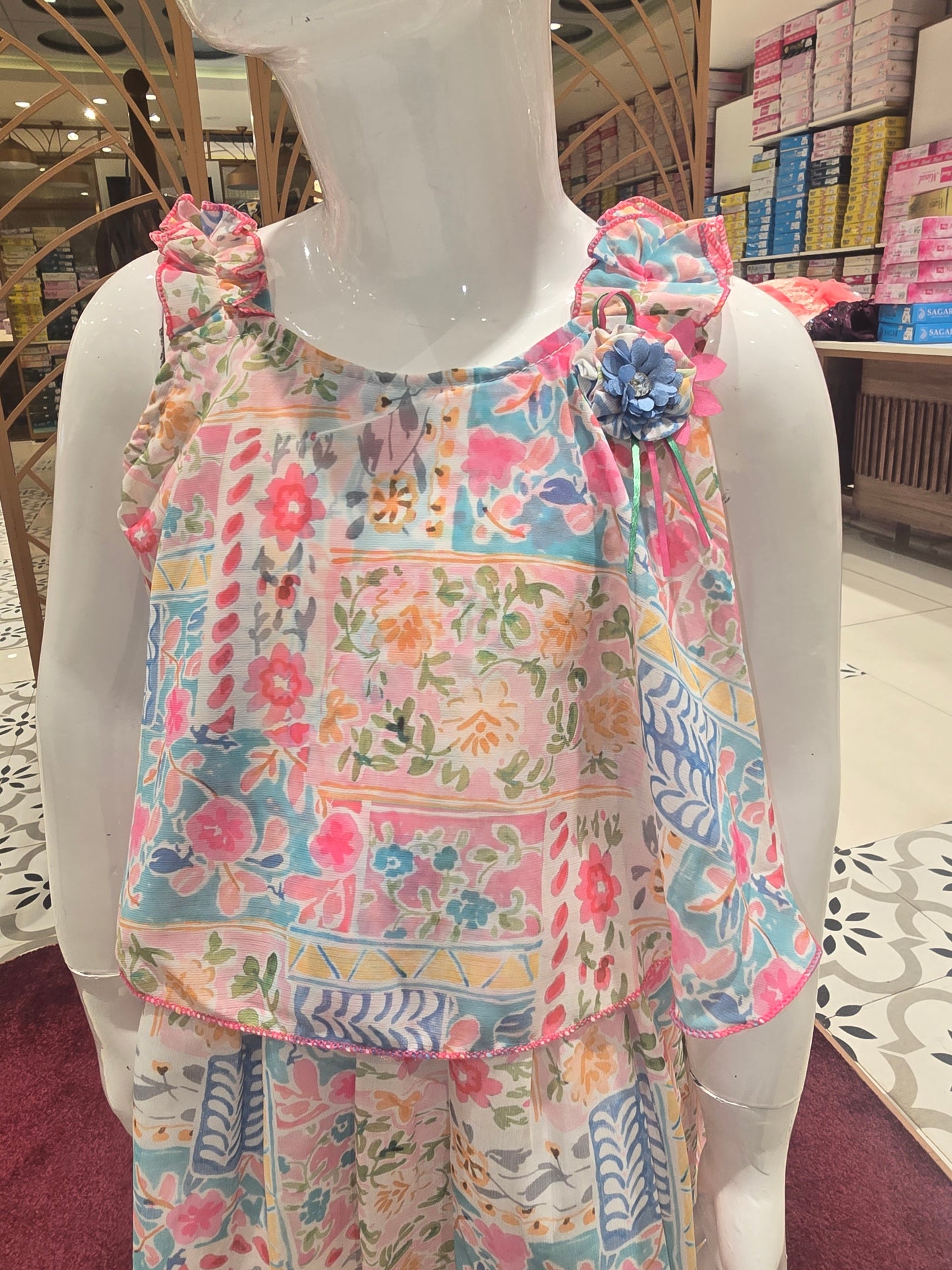 Girls Printed Chiffon Spaghetti Strap Baby Frock