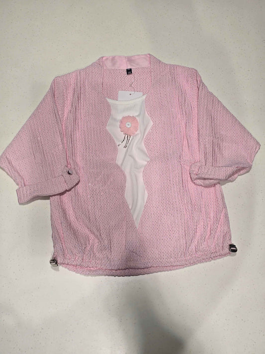 Baby Pink Cotton Layered Jacket Top Set for Girls
