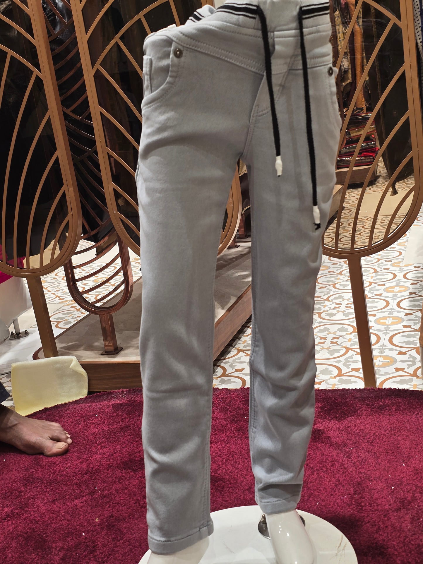 Boys Gray Denim Jeans Pant with Tie