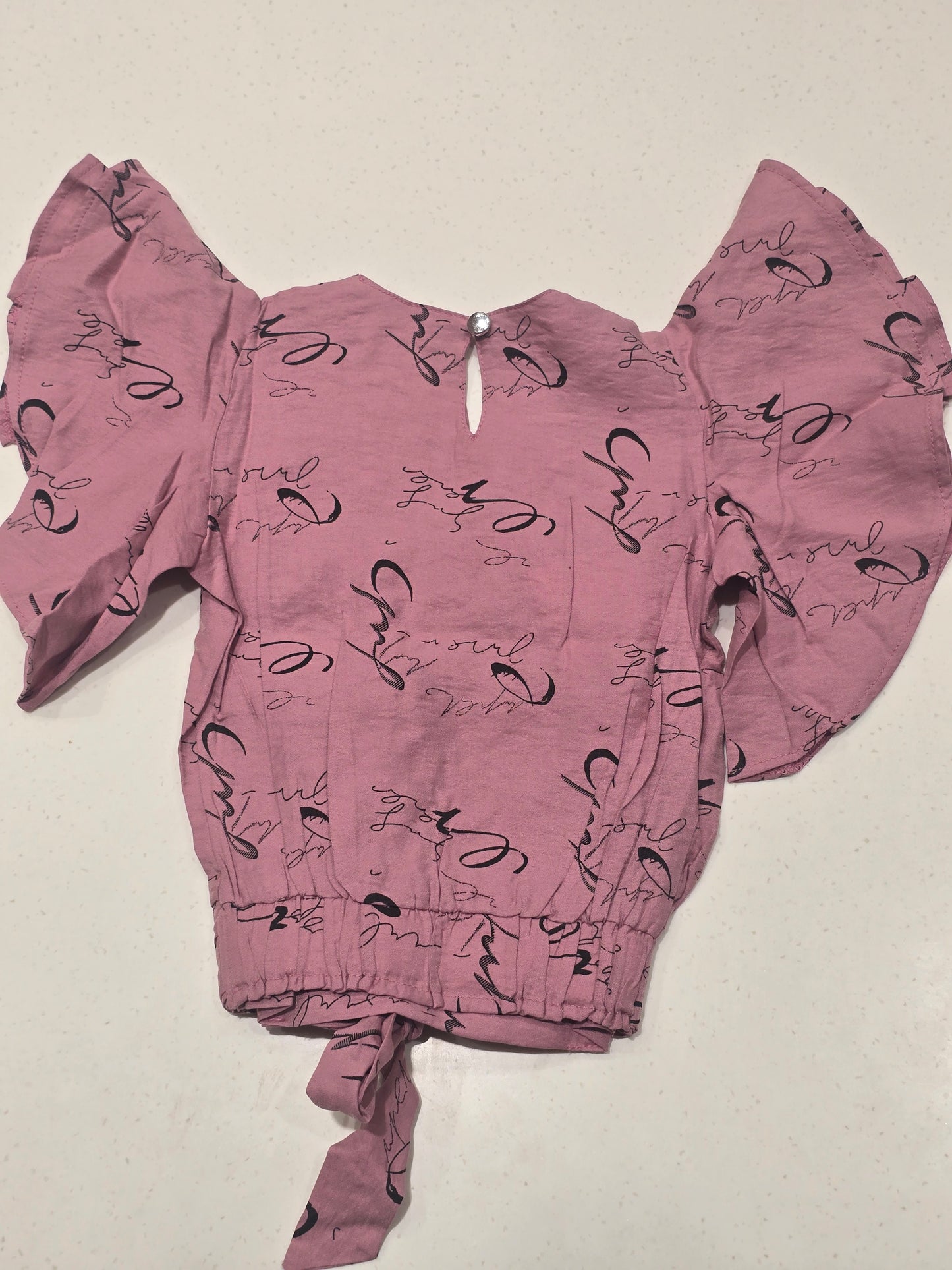 Girl Peach Printed Cotton Fancy Top