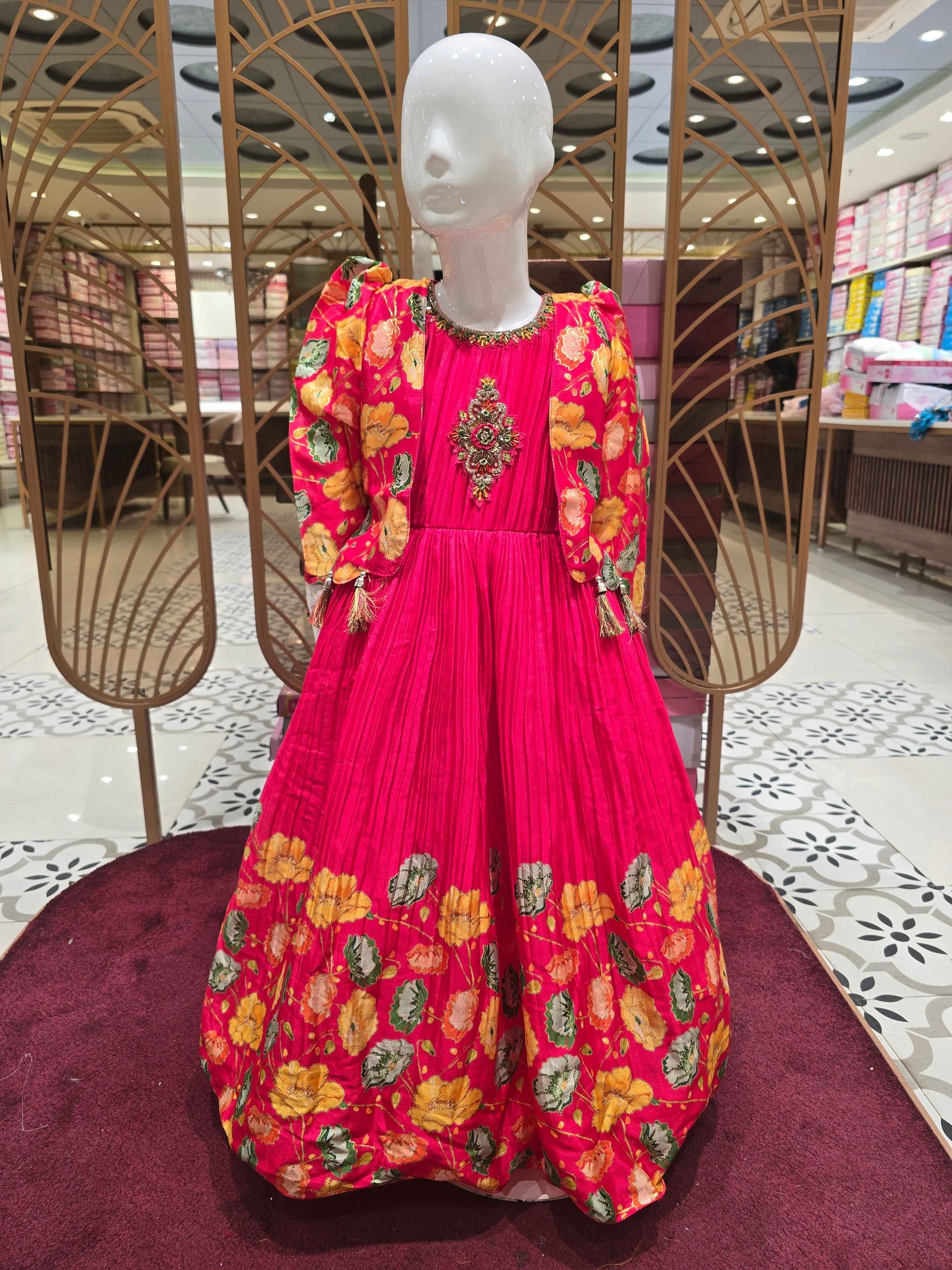 Girl Rani Pink Floral Crepe Traditional Gown