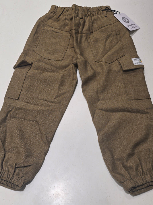 Mehendi Green Jute Cargo Pants for Girls
