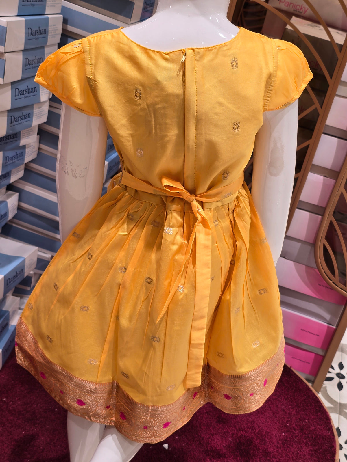 Traditional Yellow Cotton Pattu Frock for Girls