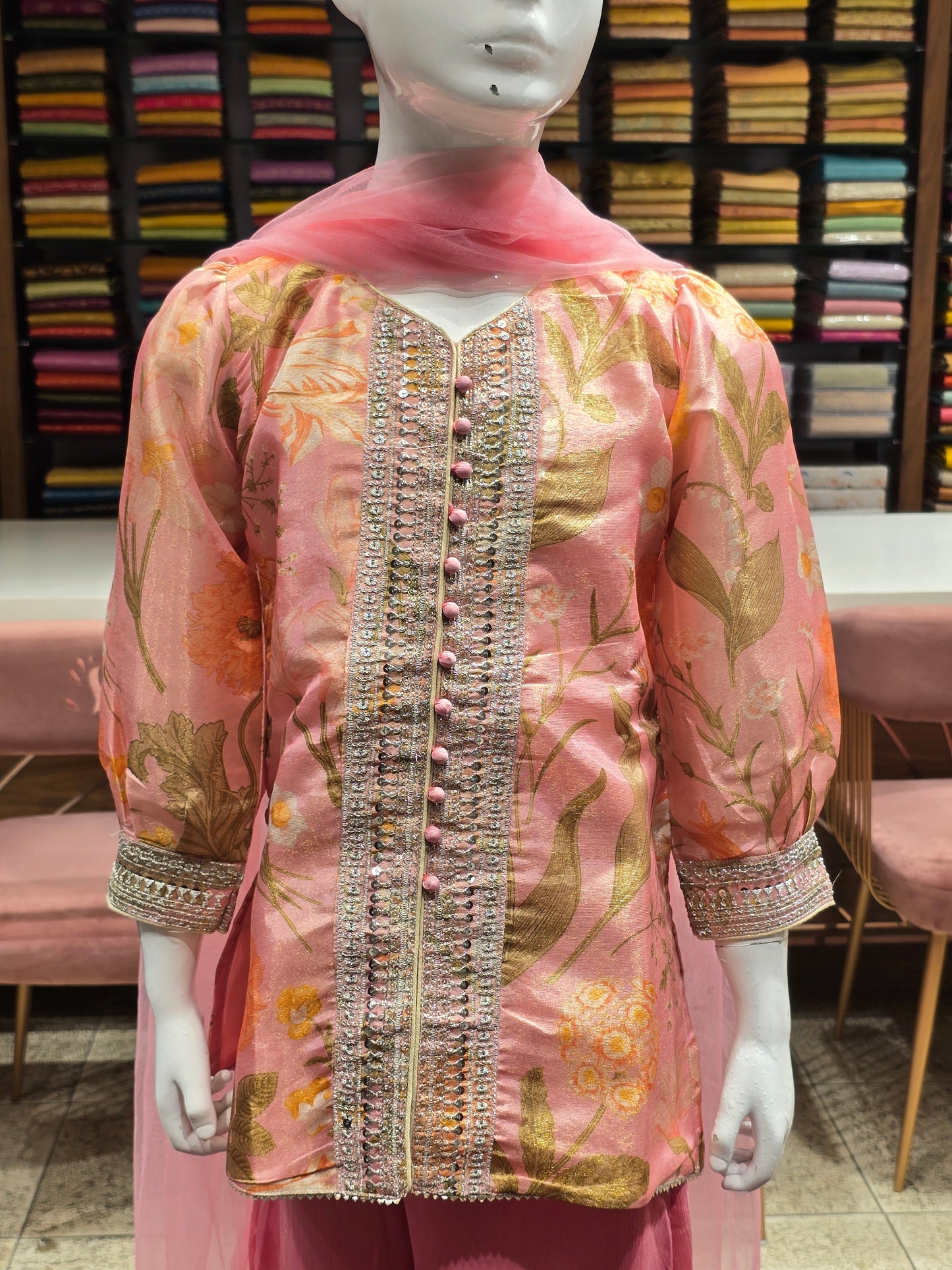 Baby Pink Printed Palazzo Set for Girls