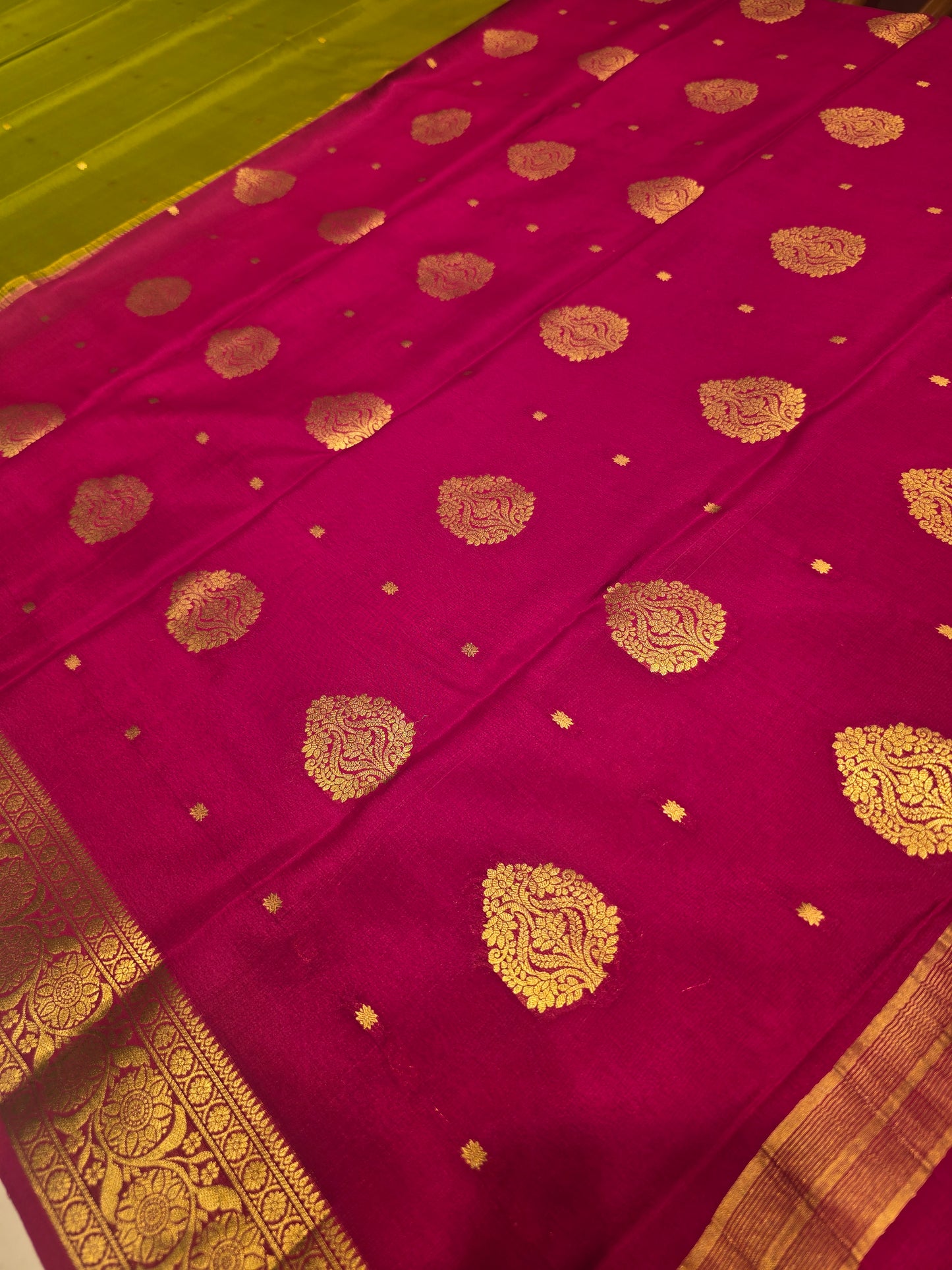 Pure Mysore Crepe Silk Saree with Butta Design and Traditional Zari Border | Lightweight Festive & Wedding Wear Saree