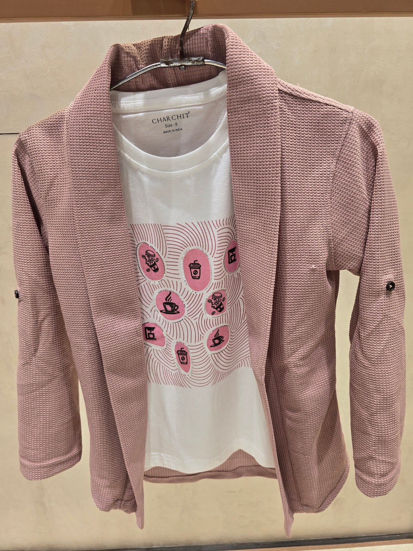 Peach Jute Sturg with Printed White T-Shirt (Two-Piece Boys Set)