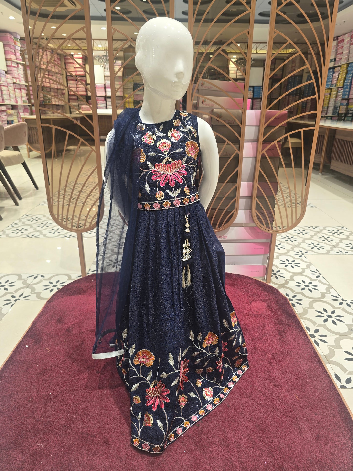 Girls Blue Georgette Sequin Embroidered Gaghra Set