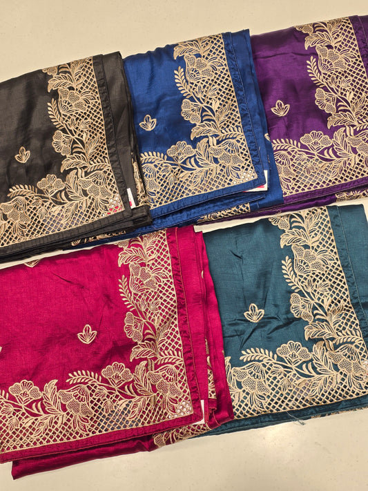Maroon Tussar Saree with Golden Embroidery Border