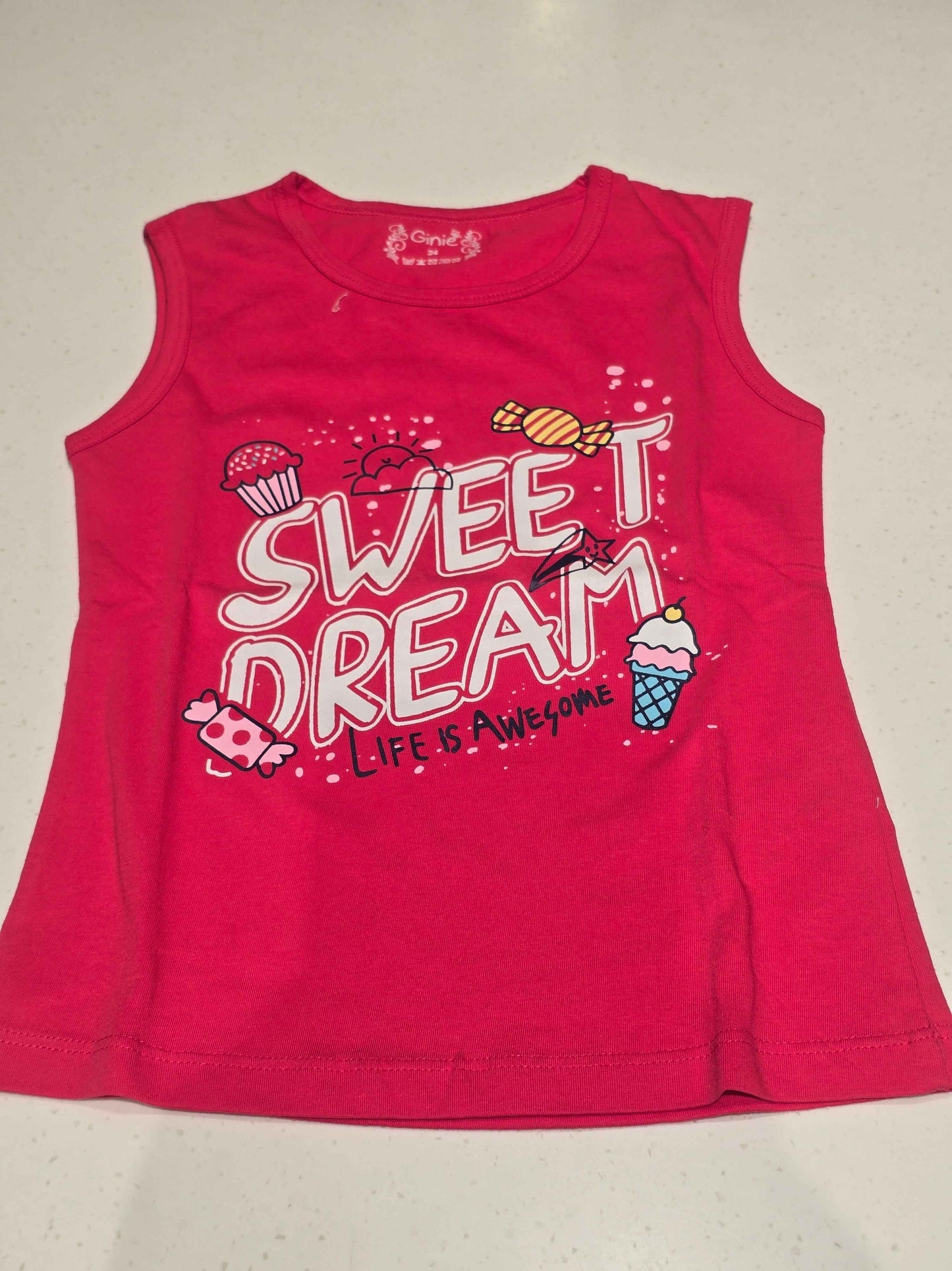 Cotton material cherry red color Sleevesless tshirt for Girls