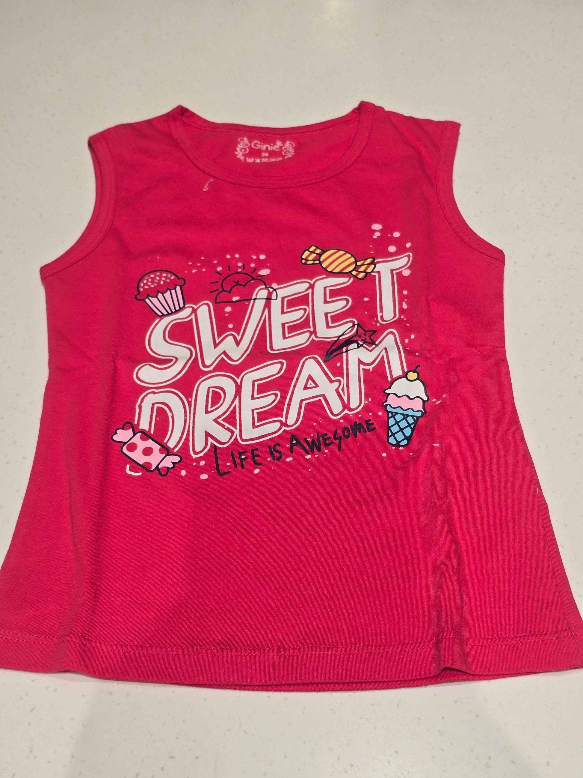 Cotton material cherry red color Sleevesless tshirt for Girls