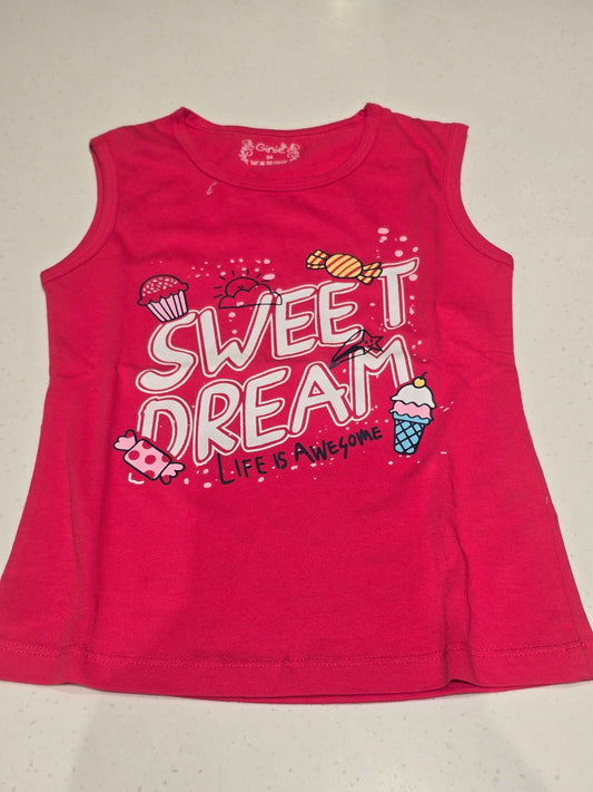 Cotton material cherry red color Sleevesless tshirt for Girls