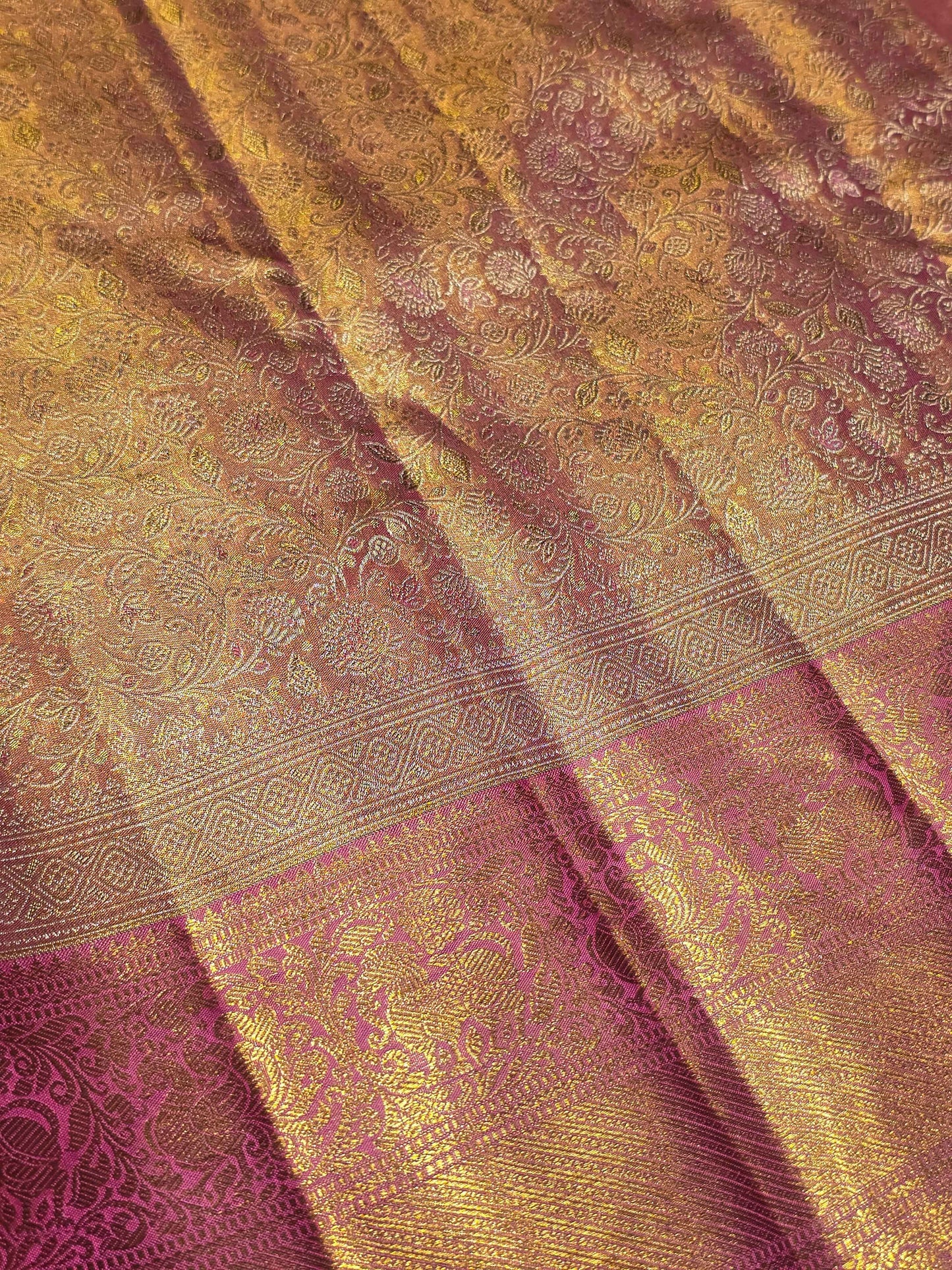 Pure handloom kanjivaram tissue silk baby pink base saree with contrast blouse and rich pallu , long traditional gatti border