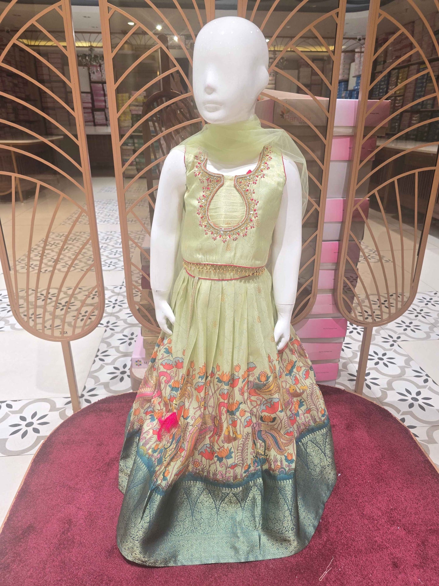 Kalamkaari Tissue Material ethnic wear with embroidery work on neck