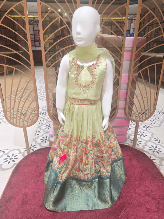 Kalamkaari Tissue Material ethnic wear with embroidery work on neck