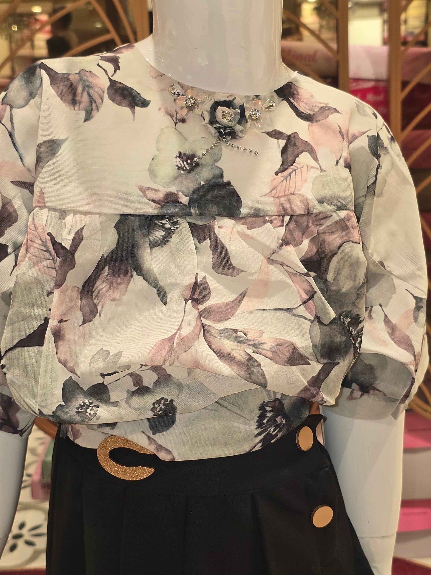 Floral Printed chiffon material light pista based western wear. Detachable top & mini skirt and Elbow sleeves