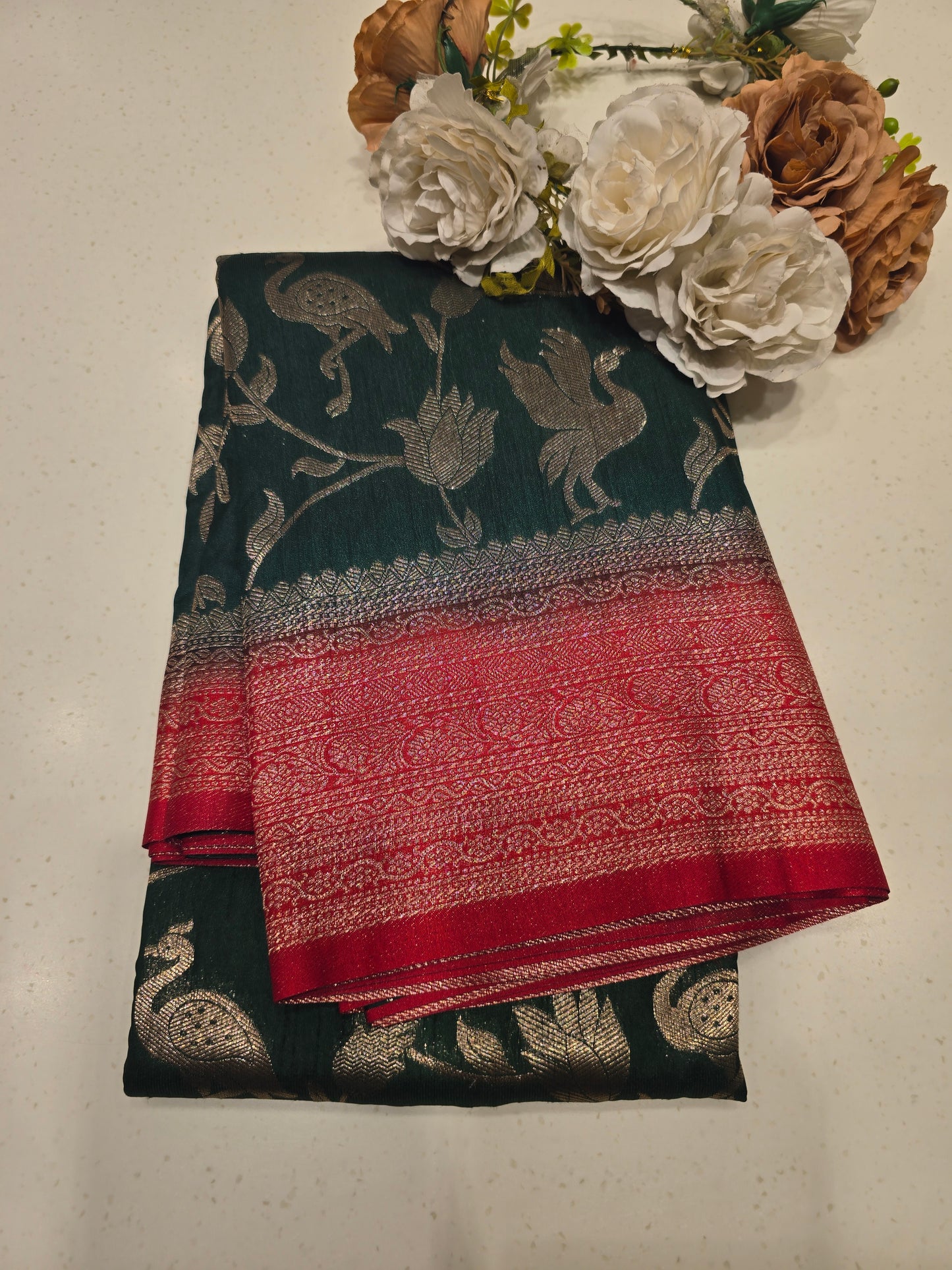 Semi Banarasi Silk Saree with Zari Weaving & Rich Border | Elegant Festive & Party Wear Saree for Women