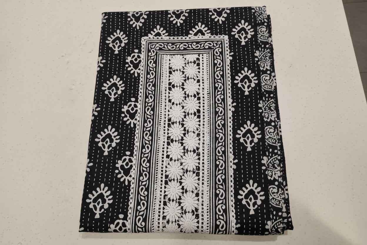 Black White Semi Cotton Dress Material