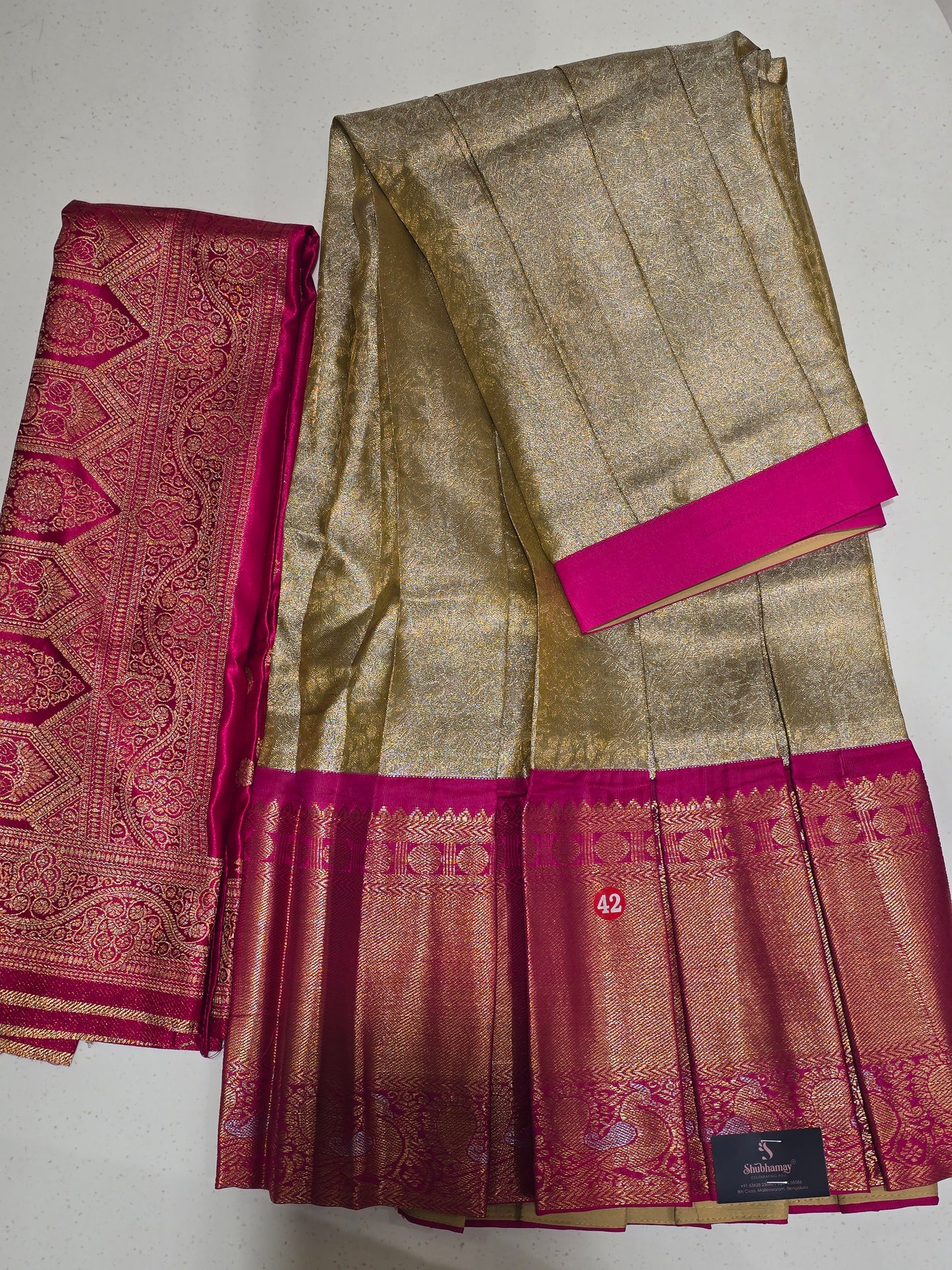 Women Peach Tissue Silk Semi Stitched Half Saree Set