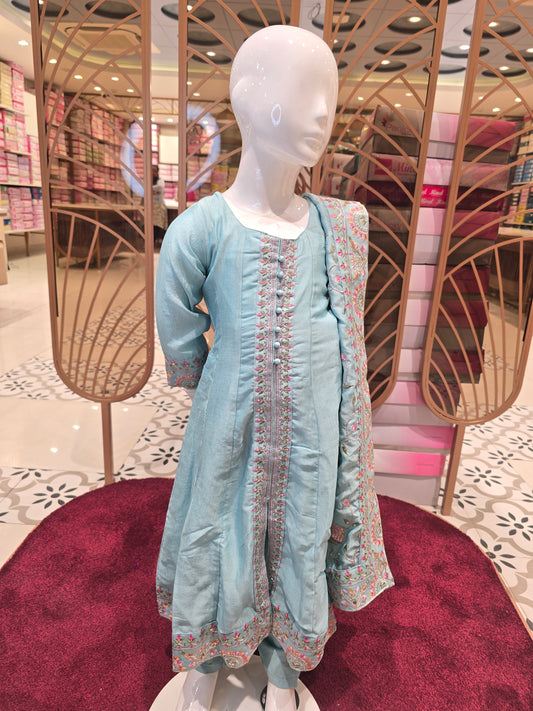 Girls Sea Green Crepe Anarkali Set