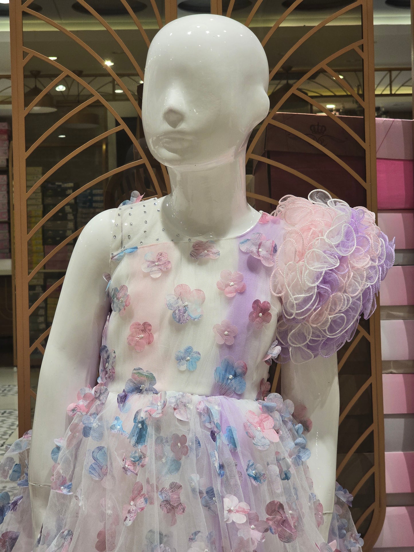 Girl White Floral Cut Knitted Birthday Gown