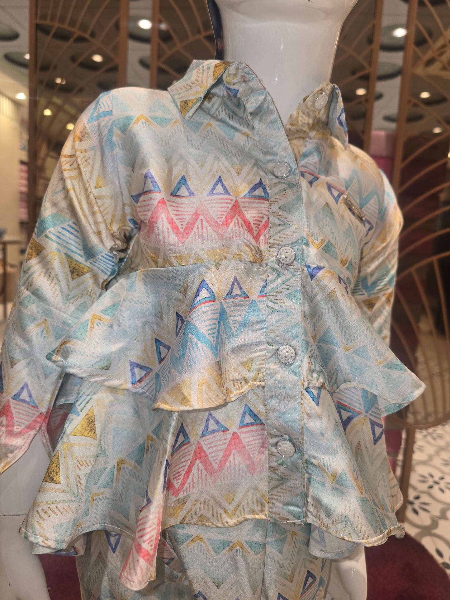 Girls Printed Satin Western Straight Pant