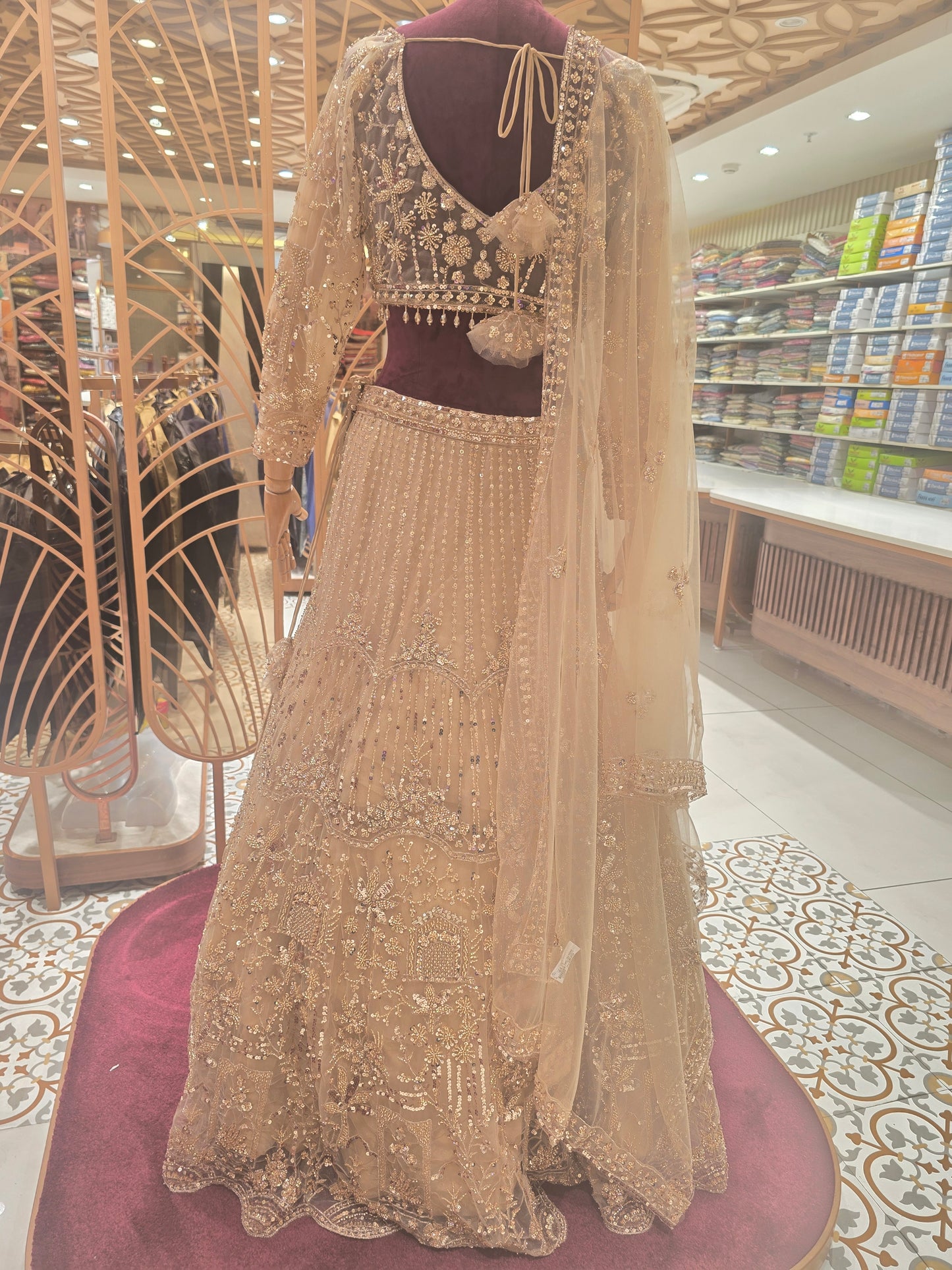Gold Knitted Bridal Lehenga for Women