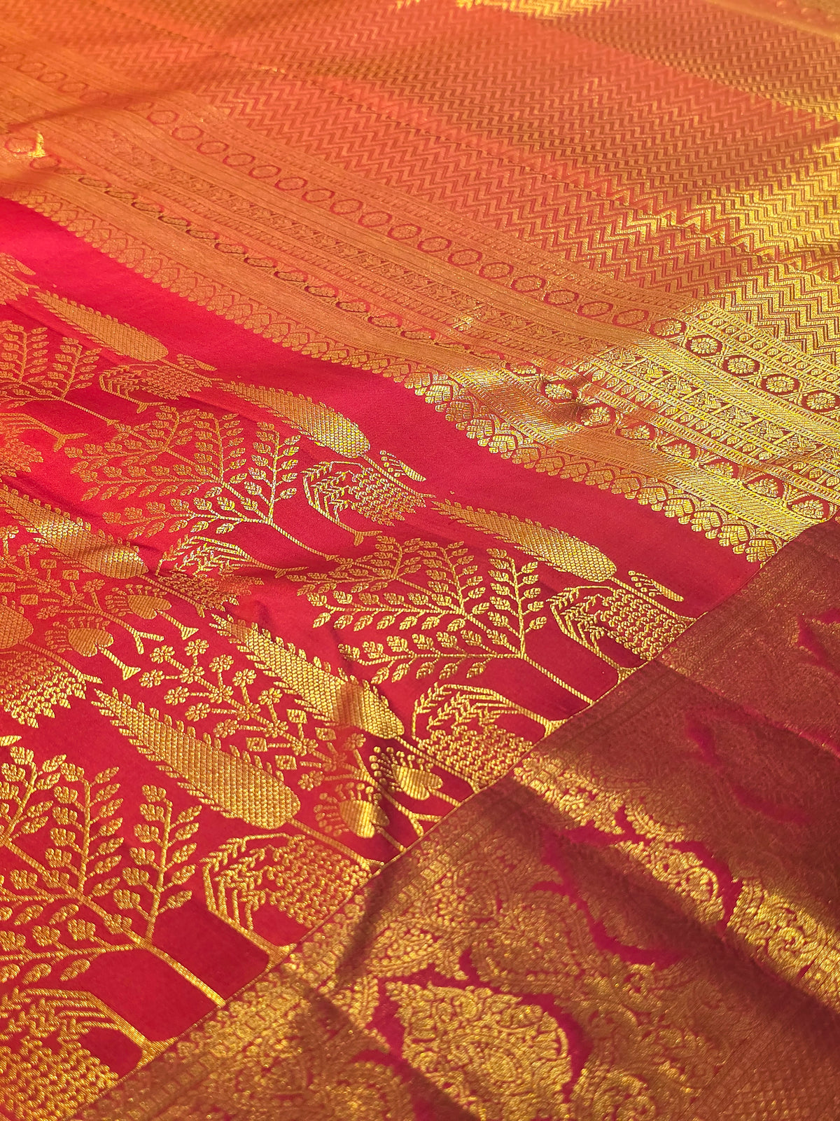 Exclusive Handloom Pure Brocade Kanjivaram Silk Saree in Maroon with Traditional Designs, Long Gold Zari Border and Rich Pallu for Wedding Wear
