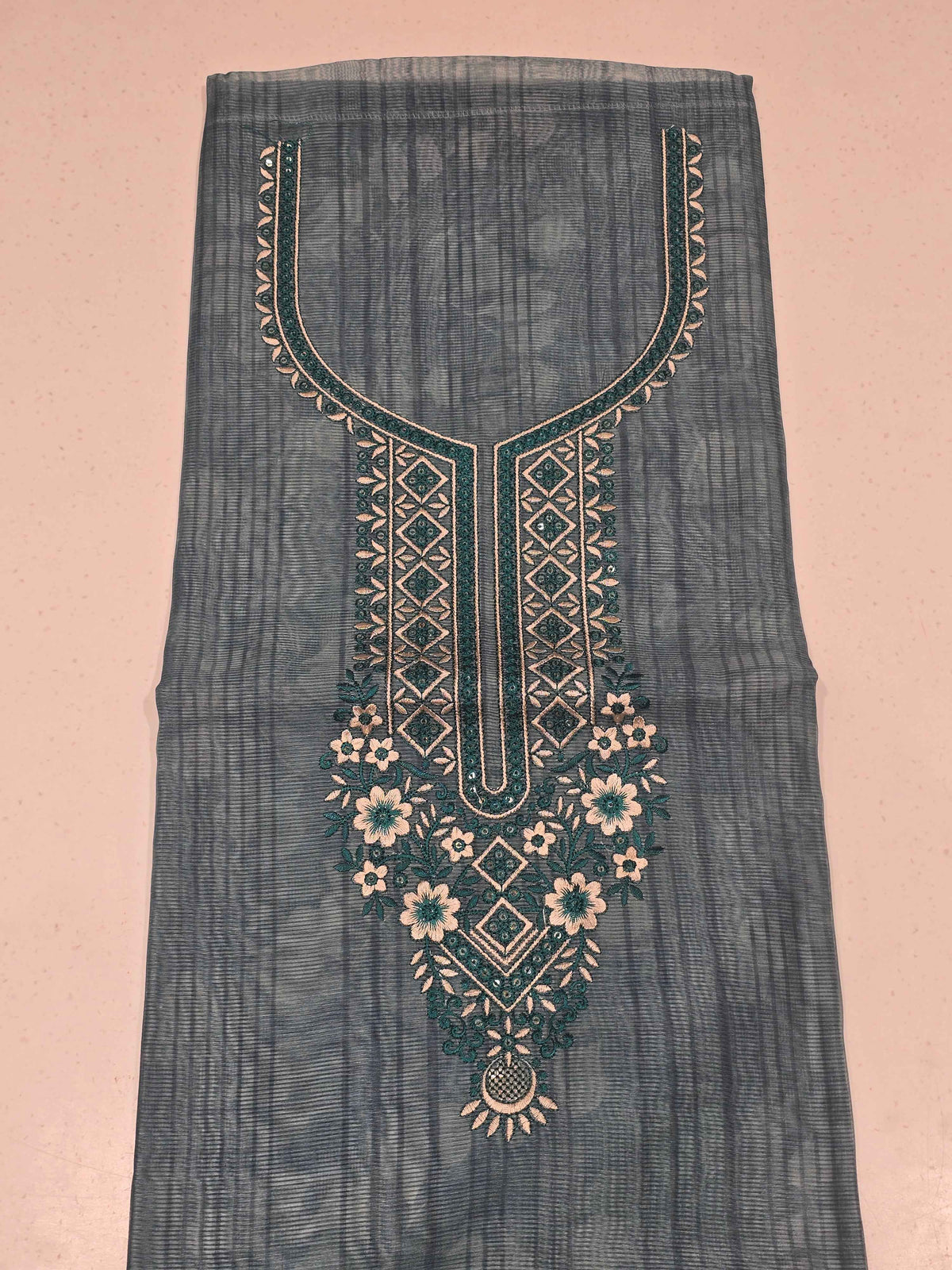 Cotton mix dress material with thread embroidery for free size