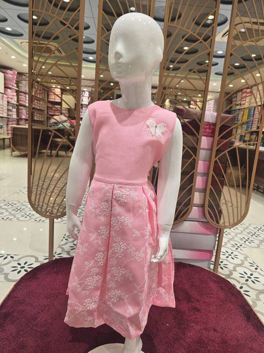 Girls Baby Pink Cotton Rubber Print Frock