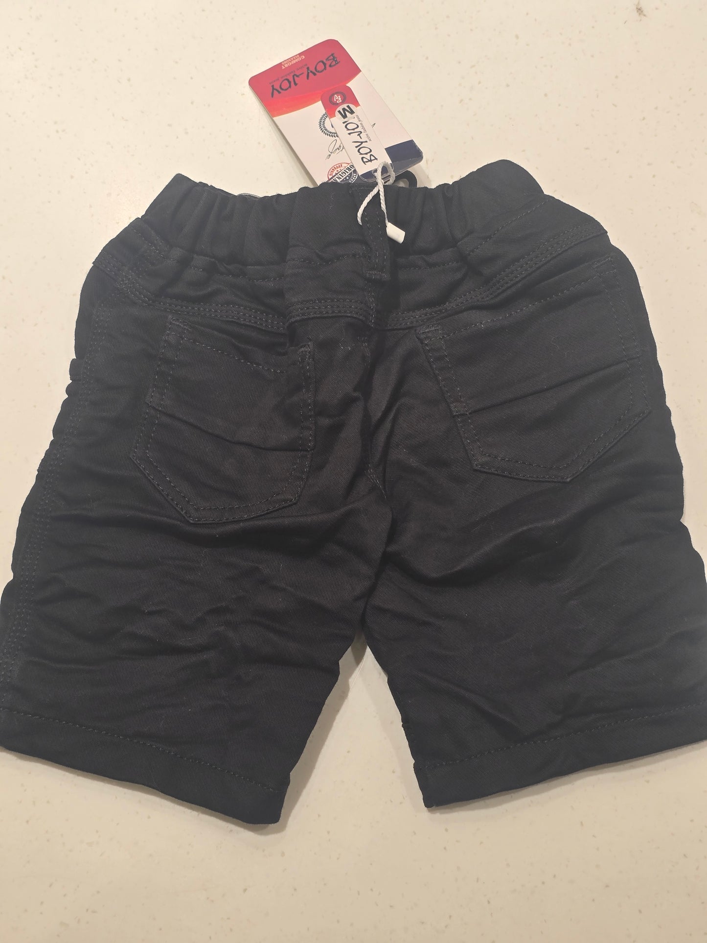 Boys Black Corduroy Zipped Pocket Shorts