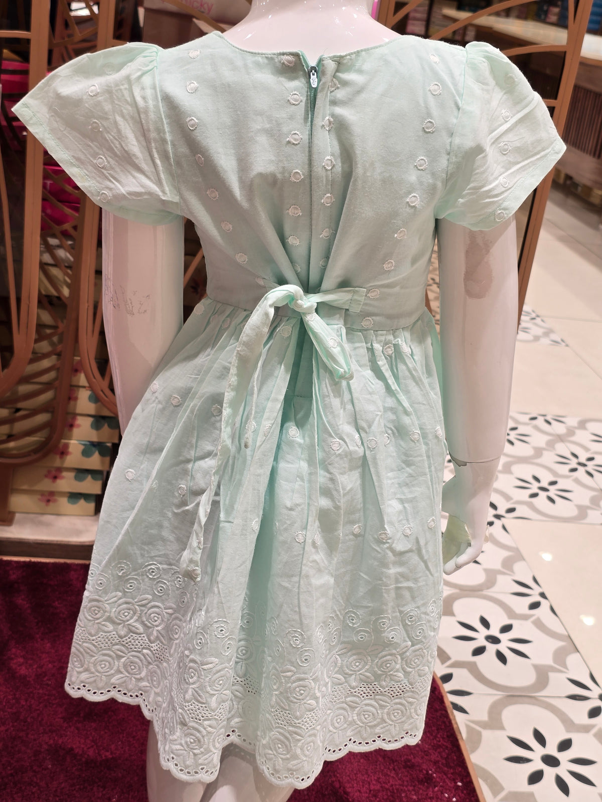 Pista Green Cotton Party Frock for Girls