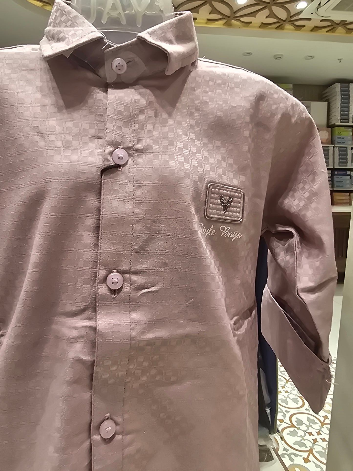 Onion Pink Silky Cotton Shirt for Boys with Micro Checks Print, Full Sleeves and Smart Casual Summer Style