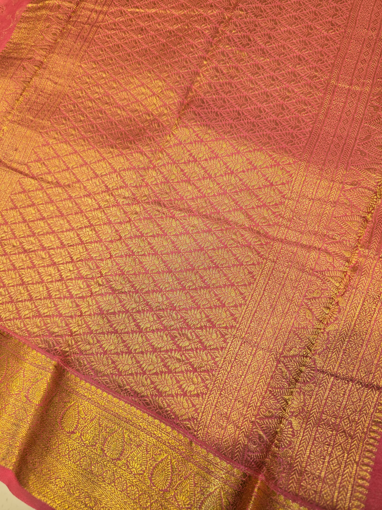 Pure Mysore Brocade Crepe Silk Saree with Full-Body Floral Weaving and Traditional Zari Border | Festive & Wedding Wear