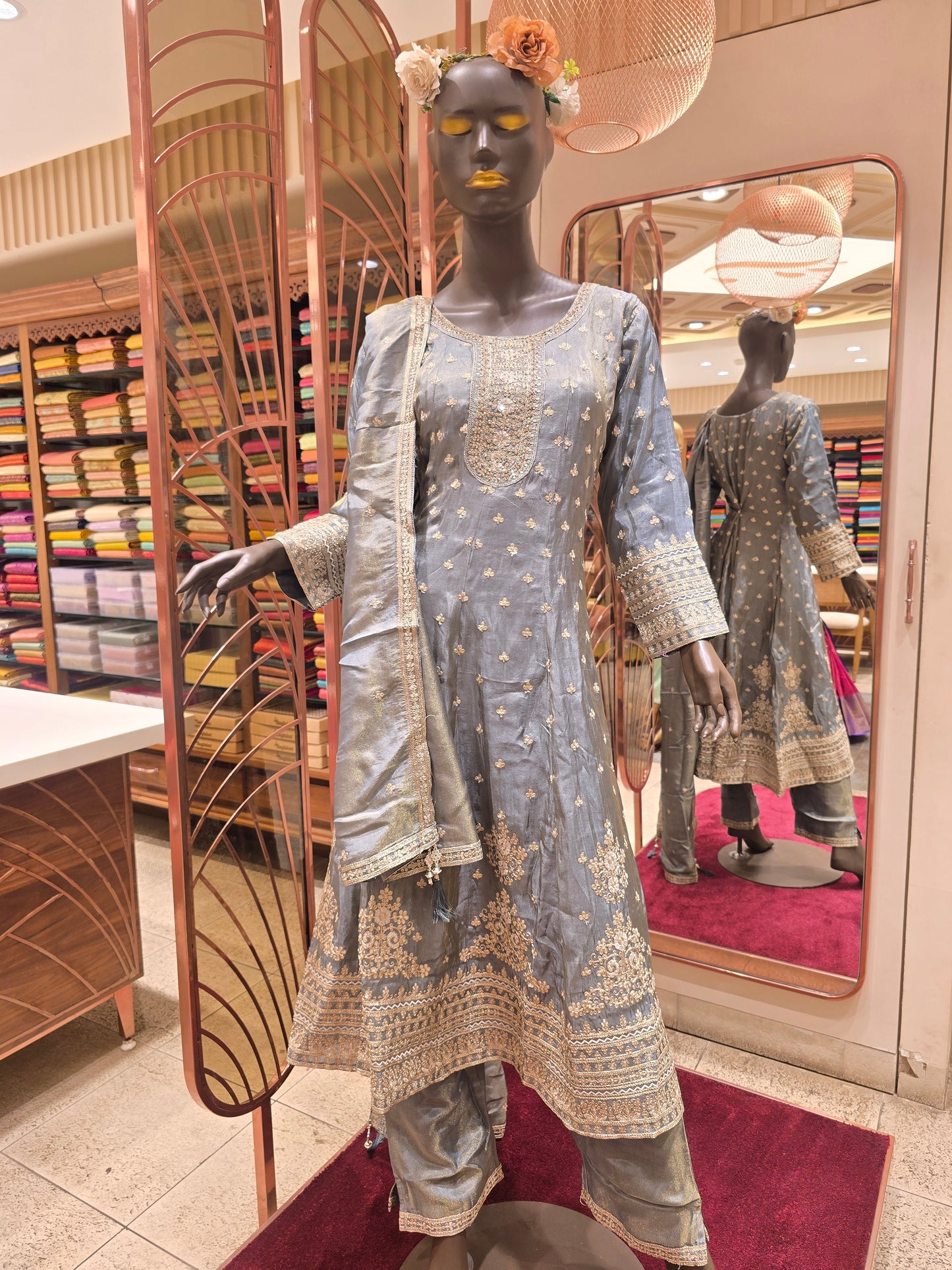 Cherry Pink Banarasi Silk Anarkali Kurta Set