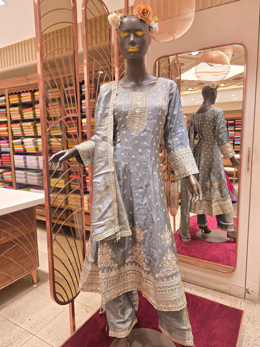 Cherry Pink Banarasi Silk Anarkali Kurta Set