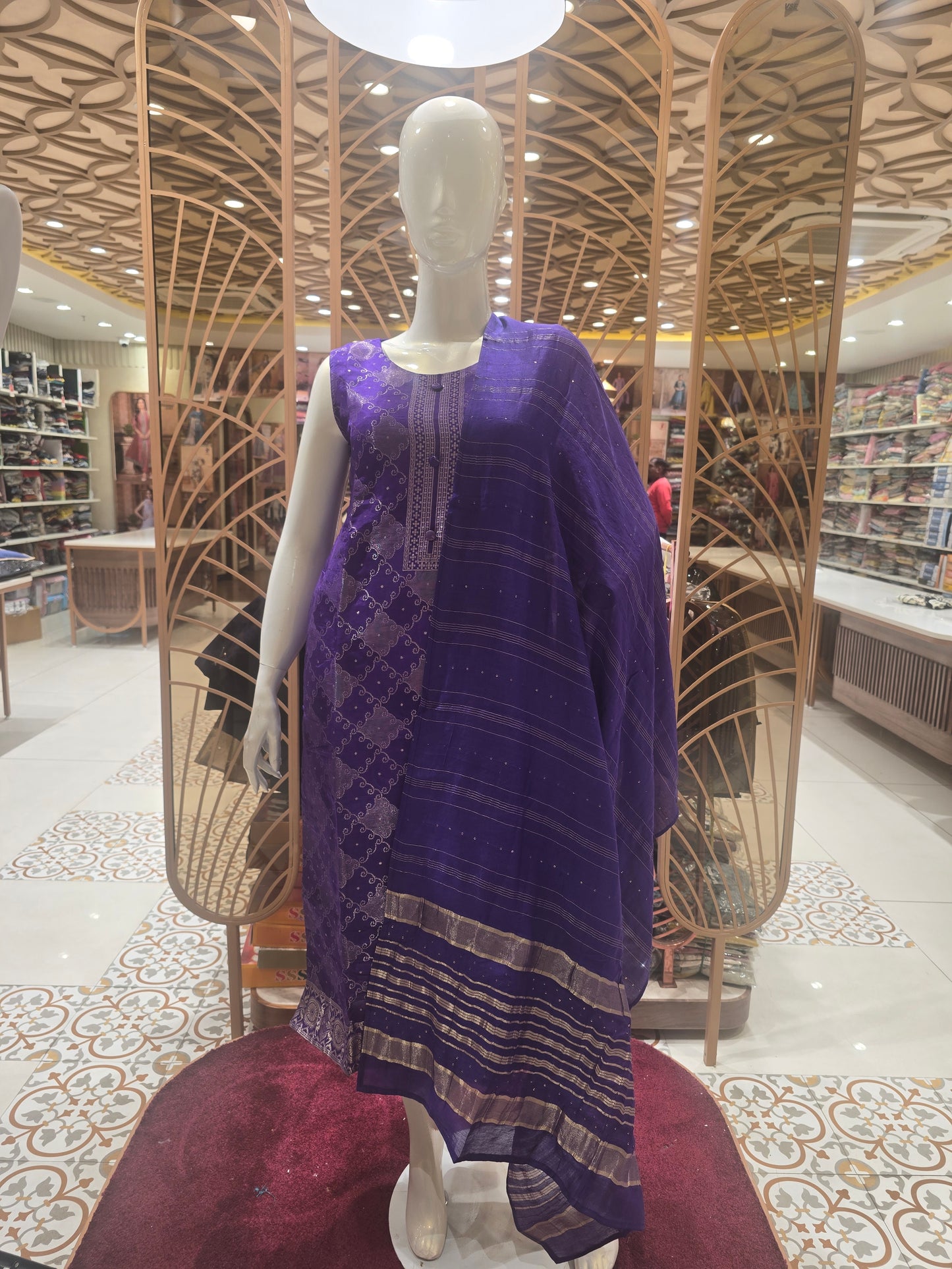 Purple Banarasi Silk Party Wear Set for Women with Banarasi Design & Micro Sequin Work, Round Neck – Elegant Occasion Wear