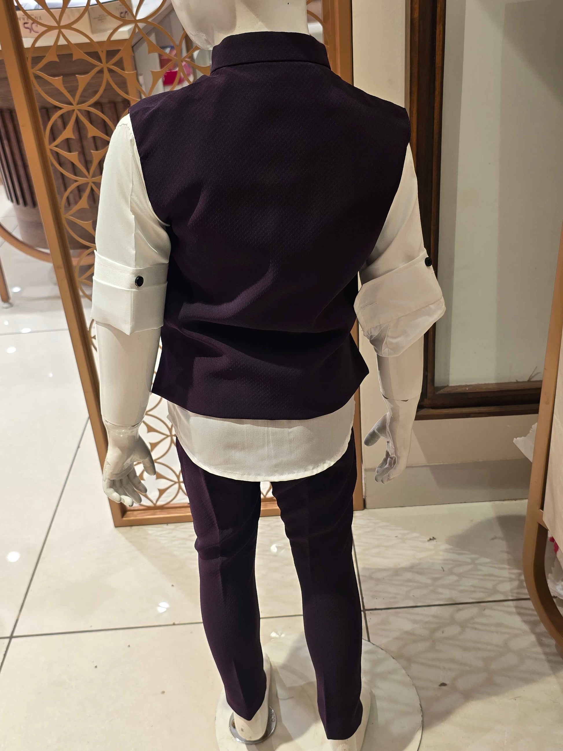 Lycra Material wine with white color combo party wear for boys