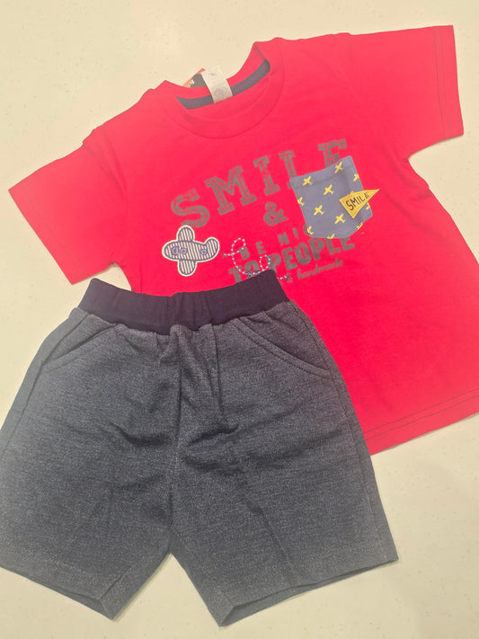 Red & Blue Boys' Cotton 2-Piece Graphic T-Shirt & Pants Set
