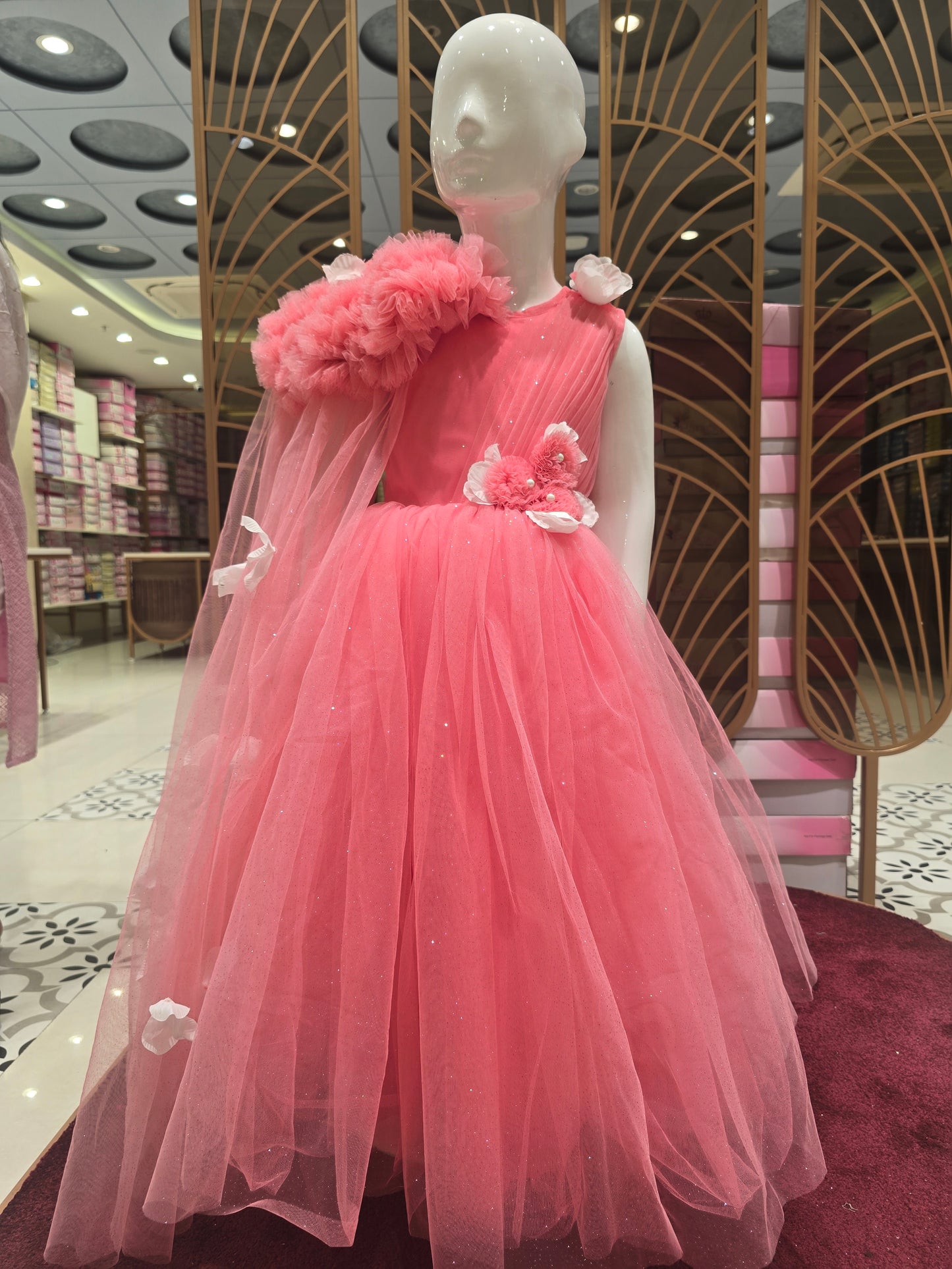 Girl Dark Peach Glitter Knitted Party Gown