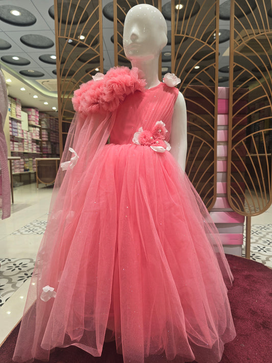 Girl Dark Peach Glitter Knitted Party Gown