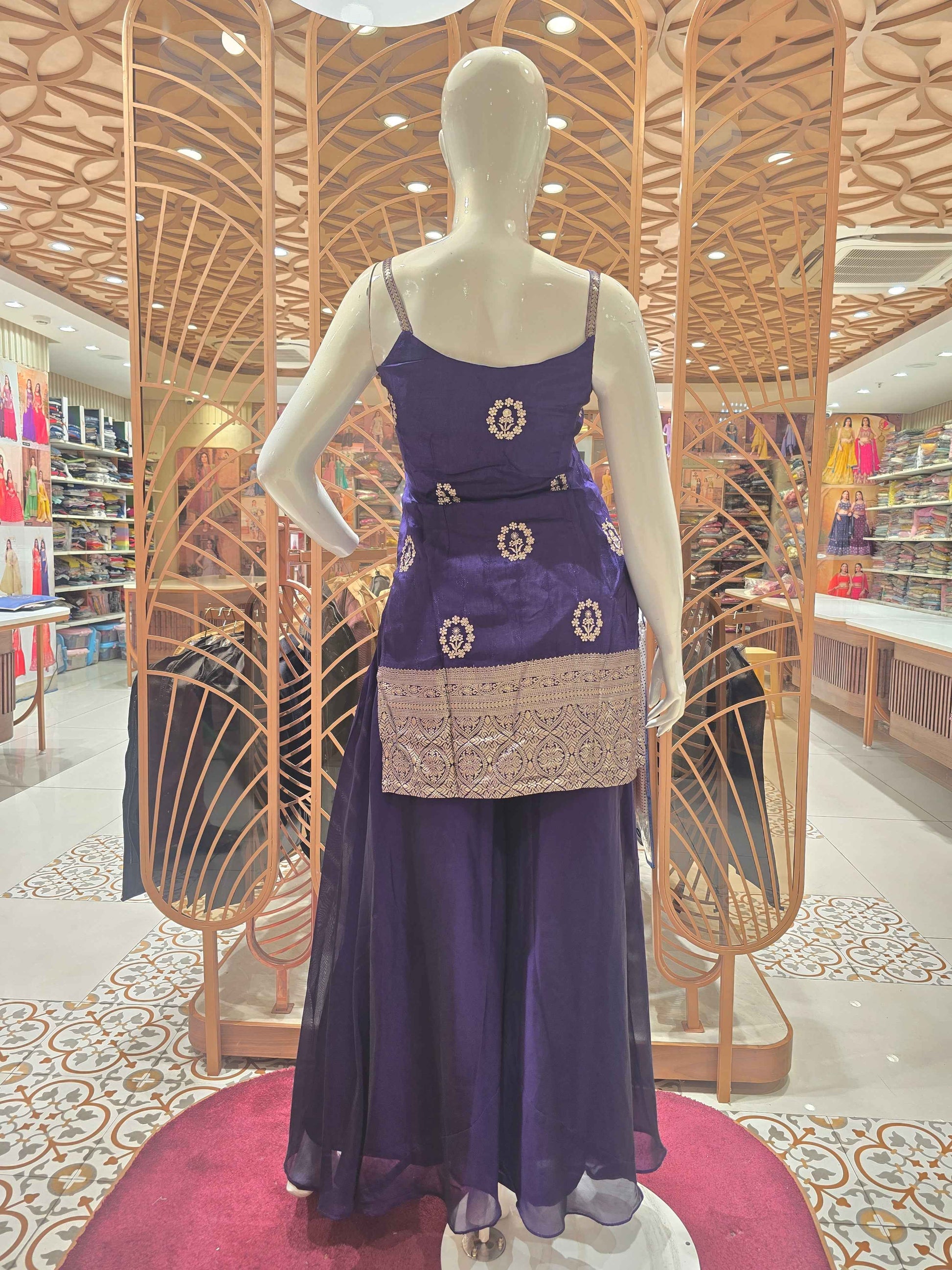 Georgette Material purple colour plazo with minimal speghetti neck