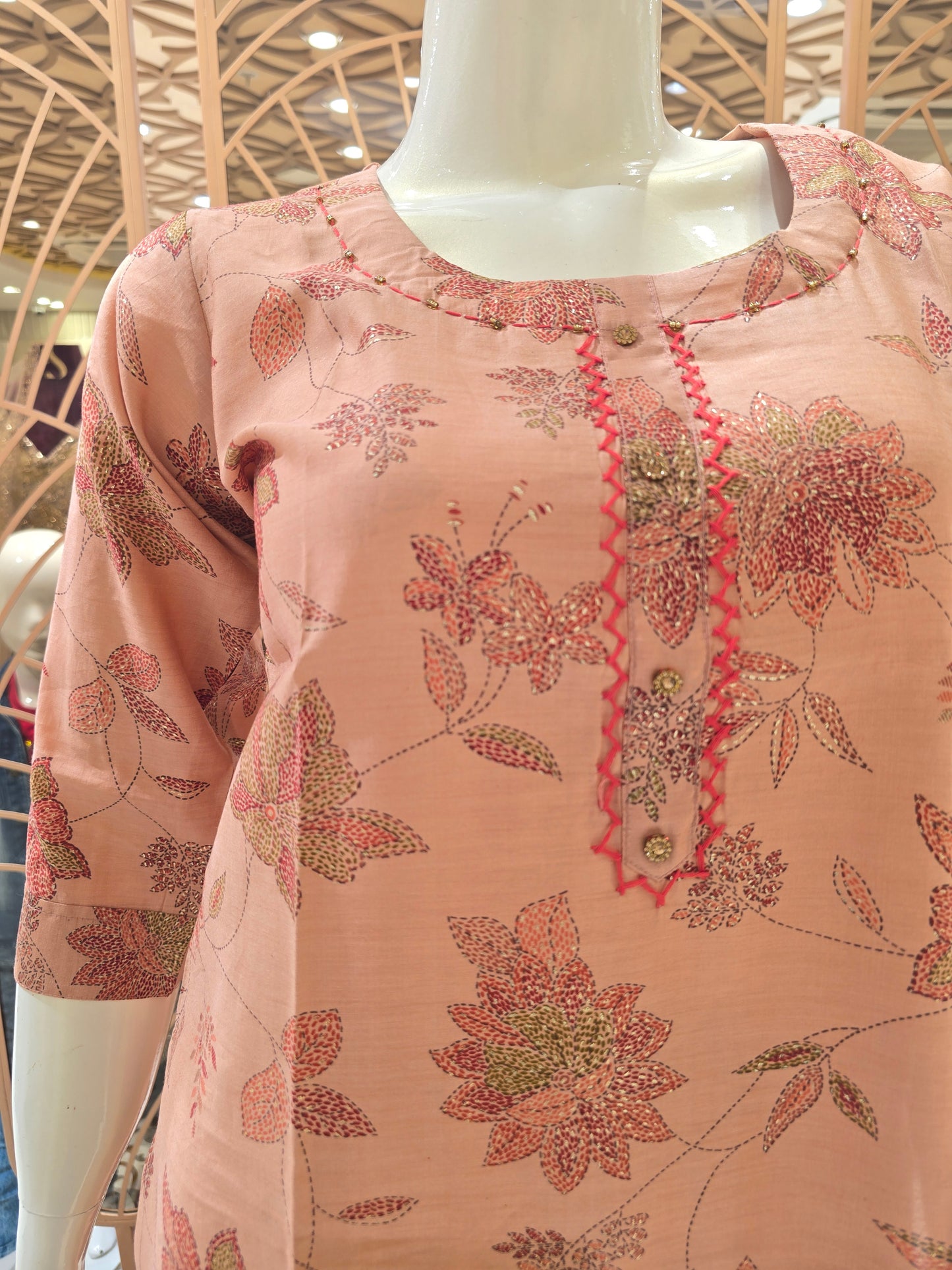 Women Peach Linen Cotton Straight Casual Top