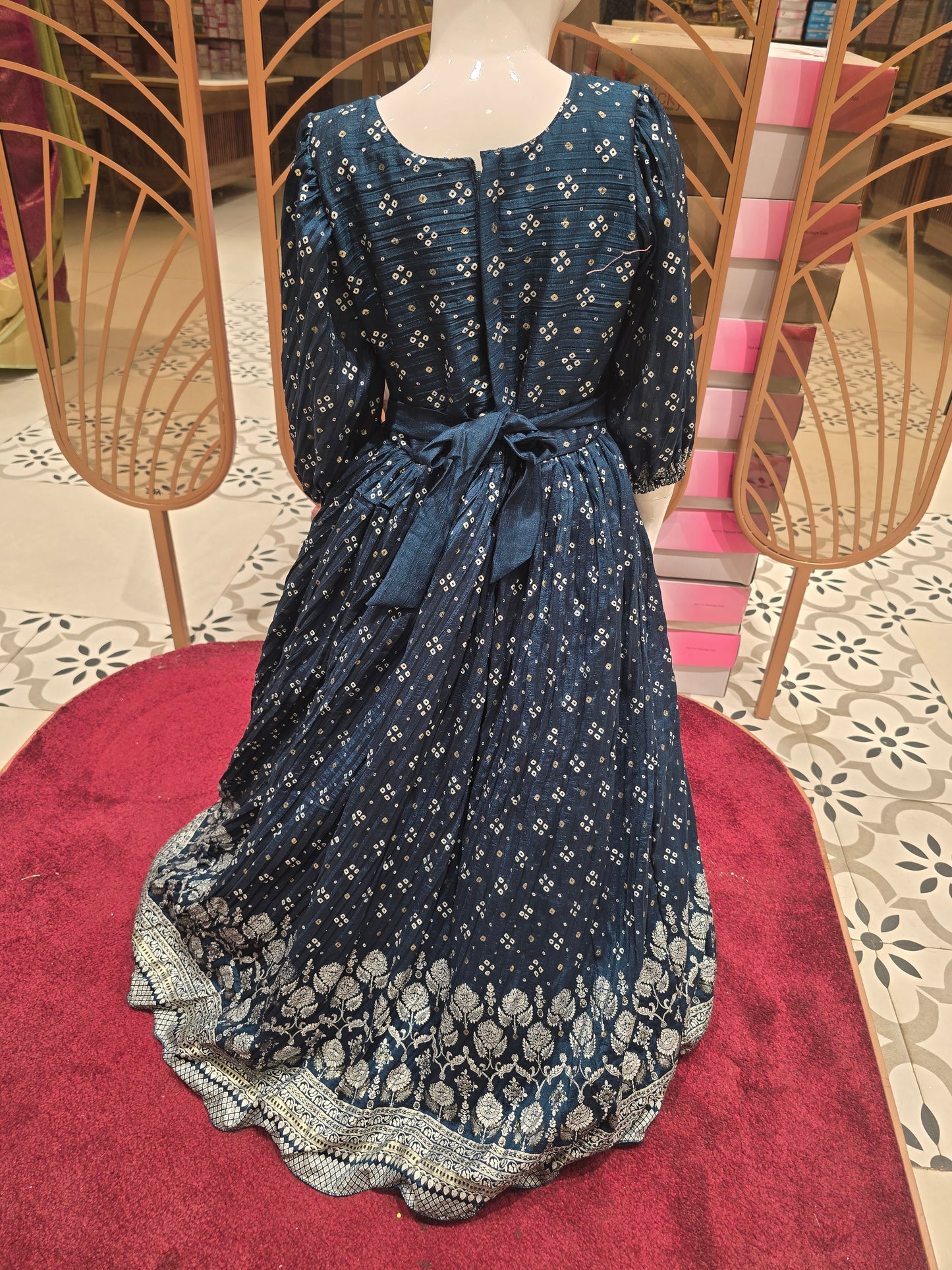 Peacock Blue Chiffon Crepe Gown for Girls