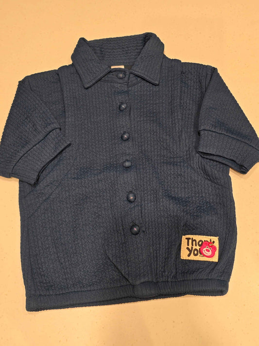 Charcoal Gray Popcorn Knit Collared Shirt for Girls
