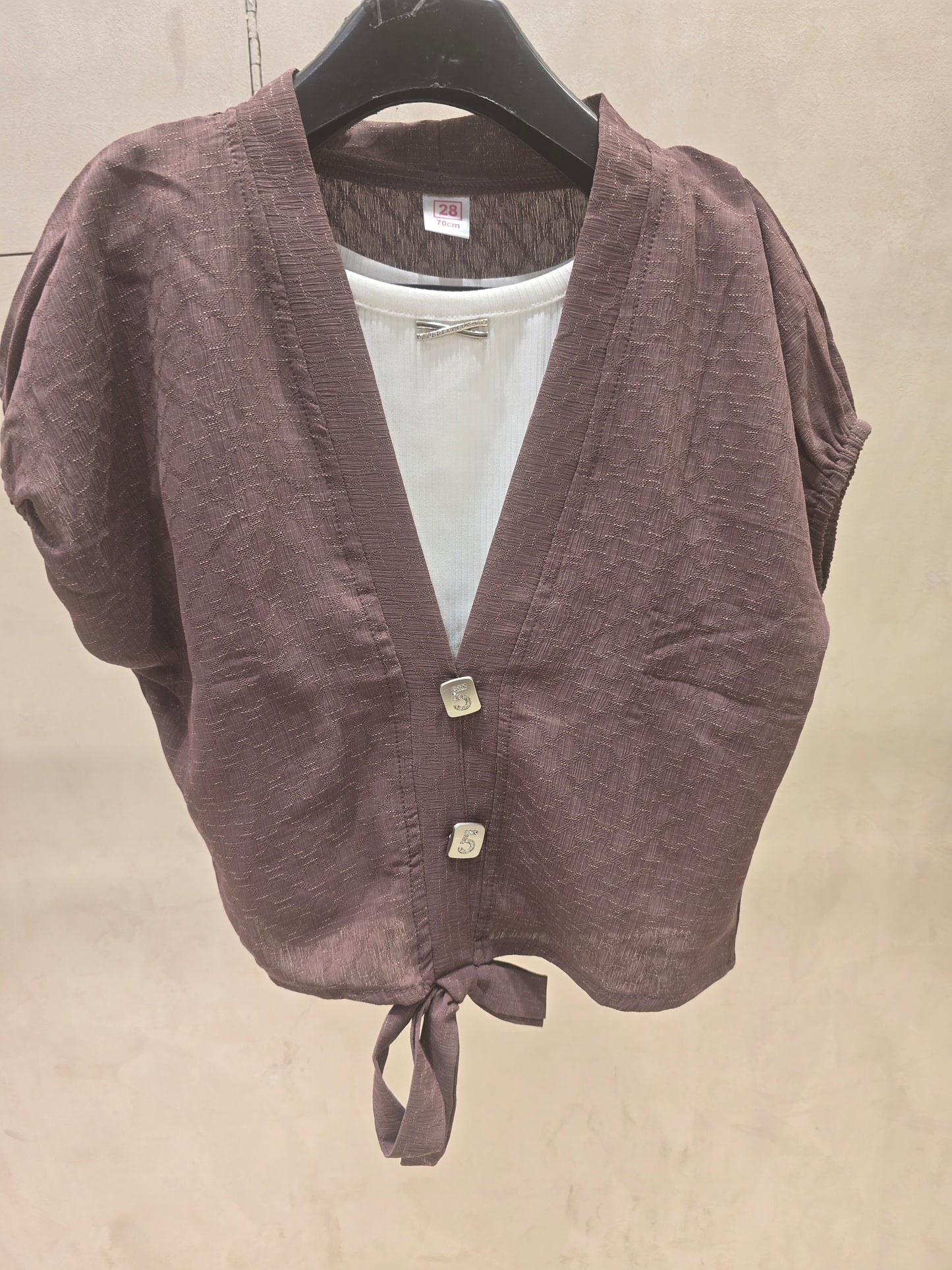 Girl Light Brown Chiffon V-Neck Western Top